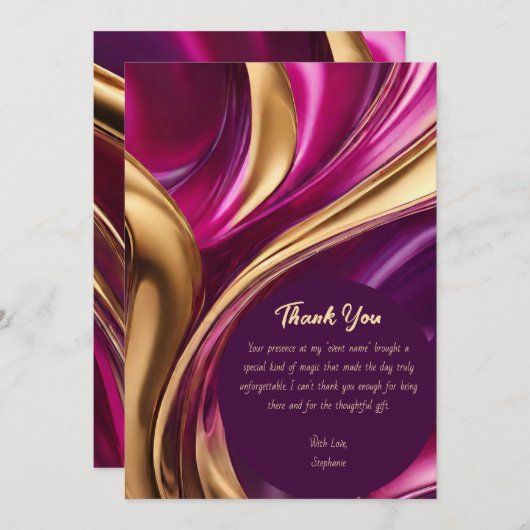 Dank u-Abstracte Flow Art- Fuchsia en Gold- Kaart (Voorkant / Achterkant)