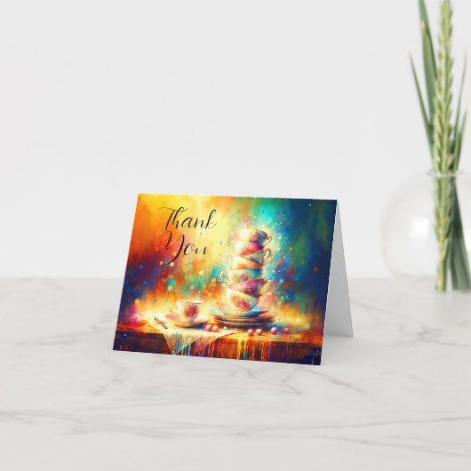Dank u Abstracte gestapelde  theekopjes Kaart (Voorkant)