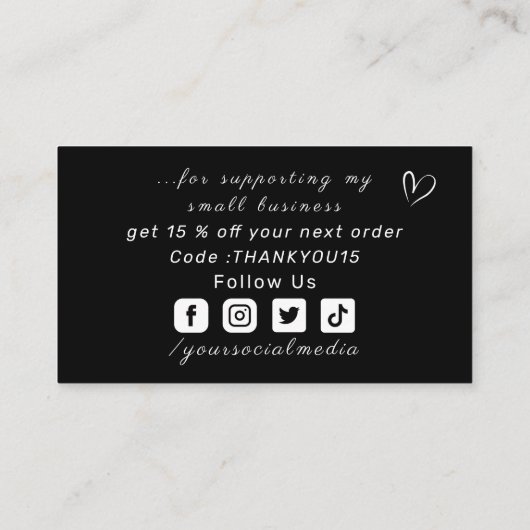 Dank u Abstracte Glitter Star Pattern Love Zwart Visitekaartje (Achterkant)