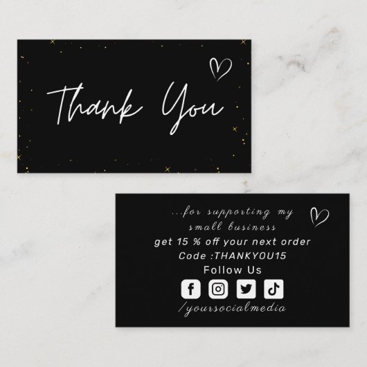 Dank u Abstracte Glitter Star Pattern Love Zwart Visitekaartje (Voorkant / Achterkant)