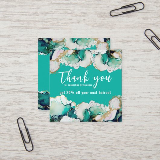 Dank u Abstracte groene elegante zaken Vierkante Visitekaartje (Voorkant / Achterkant in situ)