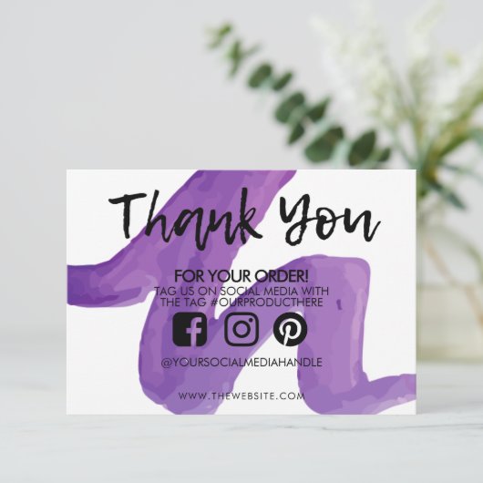 Dank u Abstracte Paarse Waterverf Media Tussenvoeg (Staand voorkant)