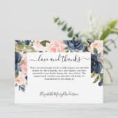 Dank u Afkomst Navy Pink Floral Memorial Bedankkaart (Staand voorkant)