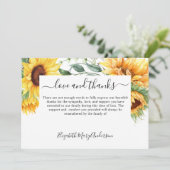 Dank u Afkomst Zonnebloem Bloemen Memorial Bedankkaart (Staand voorkant)