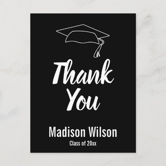 Dank u Afstudeerder naam zwart-wit Afstuderen Aankondigingskaart (Voorkant)
