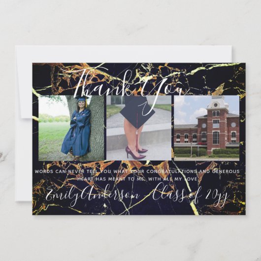 Dank u Afstuderen Kaart 3 x FOTO Collage MARBLE (Voorkant)