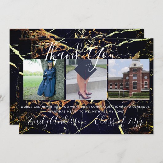 Dank u Afstuderen Kaart 3 x FOTO Collage MARBLE (Voorkant / Achterkant)