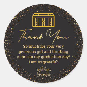 Dank u afstuderen zwart gouden koffer glitters ronde sticker