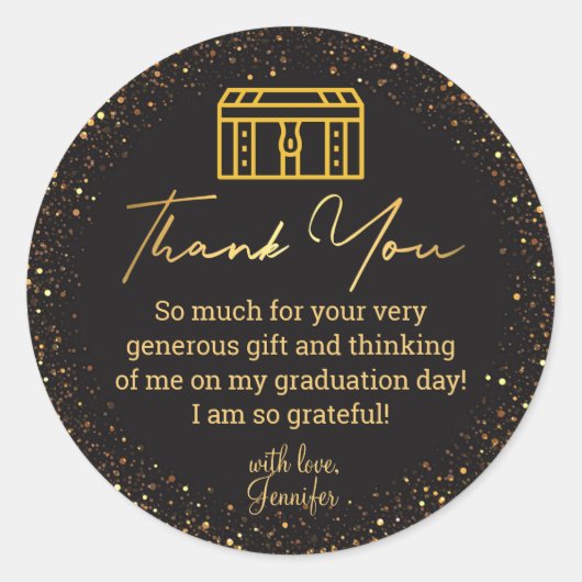 Dank u afstuderen zwart gouden koffer glitters ronde sticker (Voorkant)