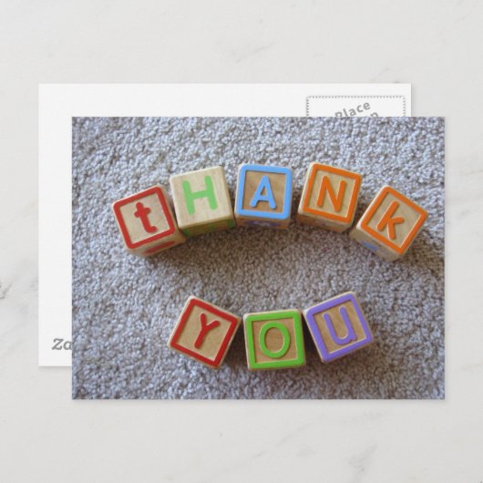 Dank u - Alfabet Blocks Briefkaart (Voorkant / Achterkant)
