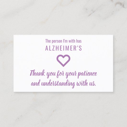 dank u alzheimers geduld hand uit kaarten visitekaartje (Achterkant)