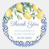 Dank u Amalfi Coast Lemons Baby Blue Shower Ronde Sticker (Voorkant)