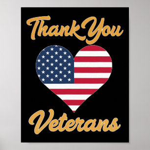 Dank u Amerikaanse Vlag Hart Veteraan Patriot Poster