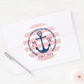 Dank u Anker Hart Roze Strepen Nautische Logo Ronde Sticker (Envelop)