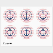 Dank u Anker Hart Roze Strepen Nautische Logo Ronde Sticker (Vel)