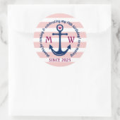 Dank u Anker Hart Roze Strepen Nautische Logo Ronde Sticker (Tas)