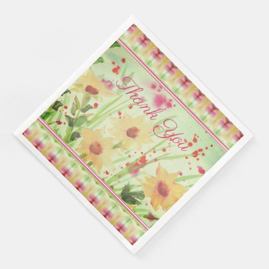 Dank u aquarel Bloemen Papier Diner servet (Hoek)