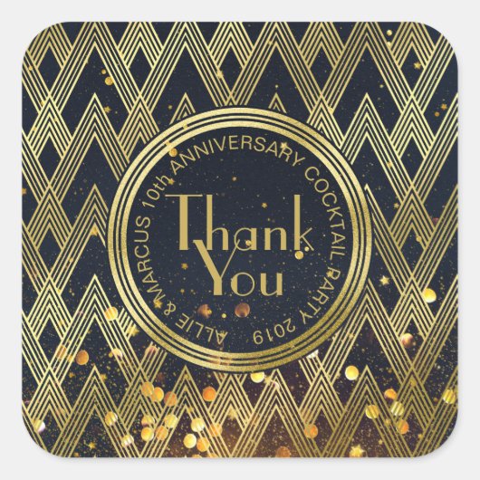 Dank u Art Deco Gatsby Gold Glitter Geometric Vierkante Sticker (Voorkant)