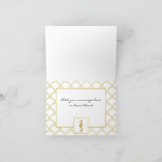 Dank u Art Deco Wave Gold Glitter Seahorse Kaart (Binnen)