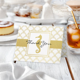 Dank u Art Deco Wave Gold Glitter Seahorse Kaart