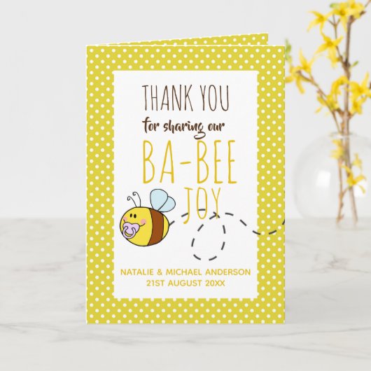 Dank u, BA-BEE Baby shower Gele klauw Kaart (Gele Bloem)