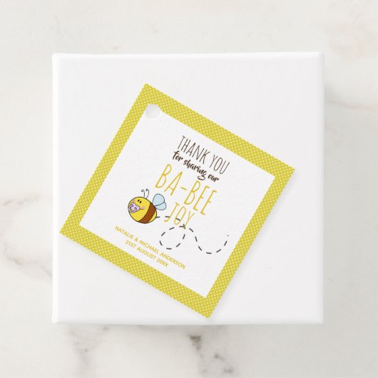 Dank u BA-BEE Baby shower Yellow Polkadot Bedankjes Labels (In situ)