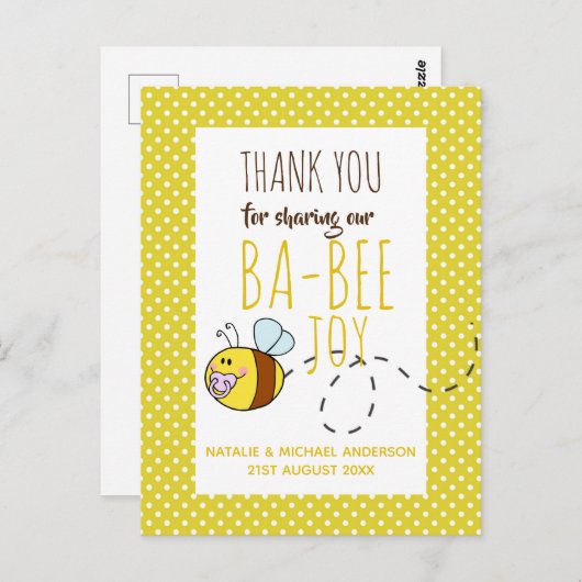 Dank u BA-BEE Baby shower Yellow Polkadot Briefkaart (Voorkant / Achterkant)