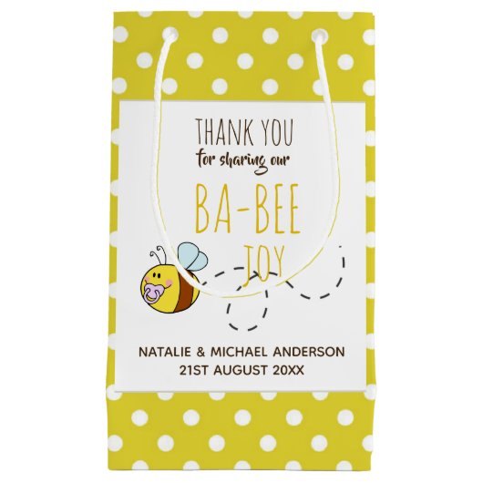 Dank u BA-BEE Baby shower Yellow Polkadot Klein Cadeauzakje (Voorkant)