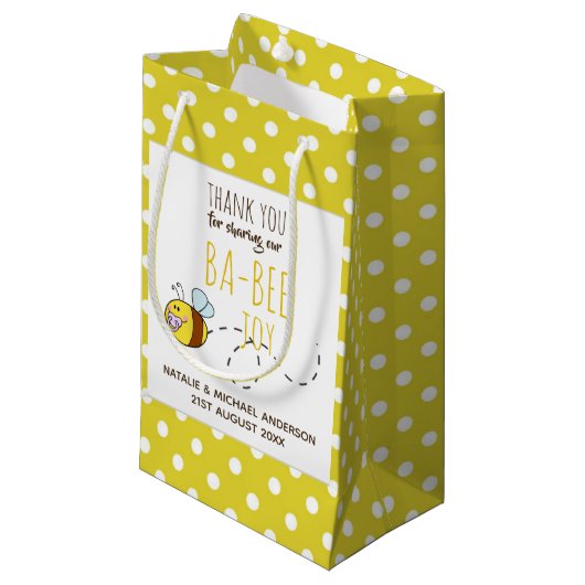 Dank u BA-BEE Baby shower Yellow Polkadot Klein Cadeauzakje (Voorkant Gekanteld)
