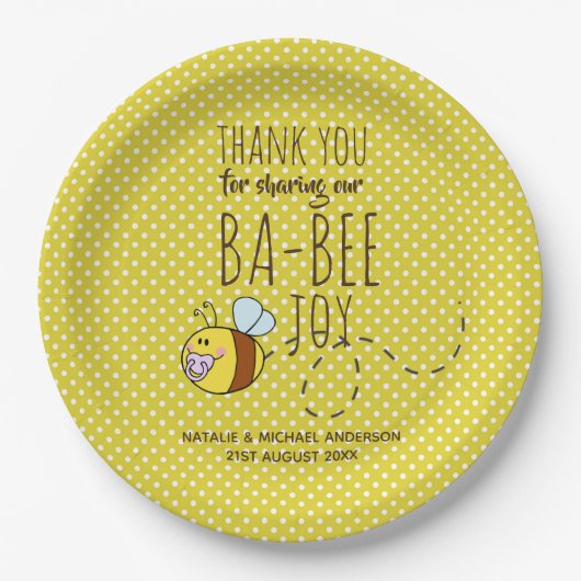 Dank u BA-BEE Baby shower Yellow Polkadot Papieren Bordje (Voorkant)