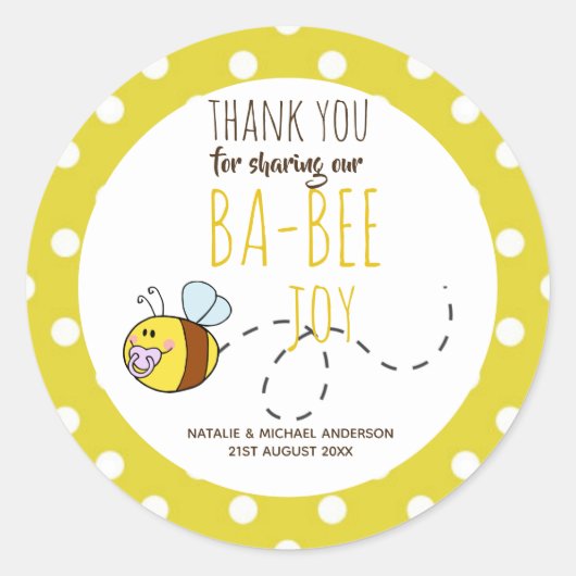 Dank u BA-BEE Baby shower Yellow Polkadot Ronde Sticker (Voorkant)