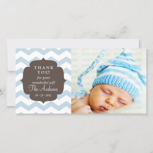 Dank u, Baby Blue Chevron Zigzag Stripes Bedankkaart (Voorkant)