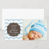 Dank u, Baby Blue Chevron Zigzag Stripes Bedankkaart (Voorkant / Achterkant)
