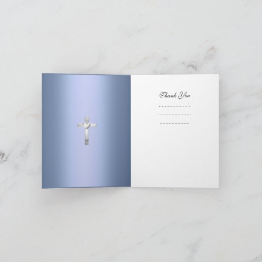 Dank u Baby Dopend het Blauwe Zilver van de Jongen Bedankkaart (Binnen)