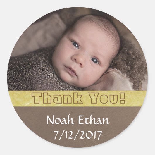 Dank u Baby Foto Bruin en Gouden Sticker (Voorkant)