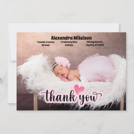 Dank u Baby Geboorte Aankondiging (Voorkant)