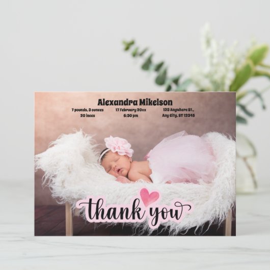 Dank u Baby Geboorte Aankondiging (Staand voorkant)