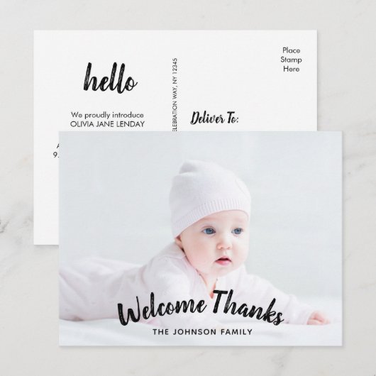 Dank u Baby Geboorteaankondiging Foto Briefkaart (Voorkant / Achterkant)