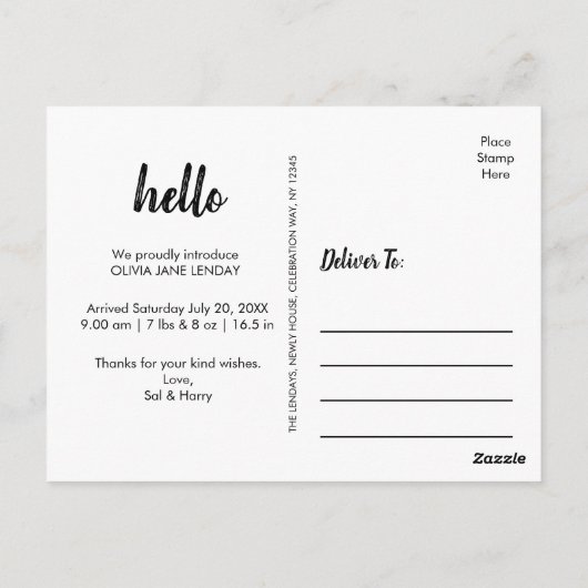 Dank u Baby Geboorteaankondiging Foto Briefkaart (Achterkant)