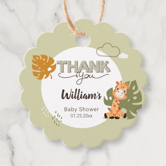 Dank u Baby Giraffe, Uitnodiging Baby shower Bedankjes Labels (Voorkant)