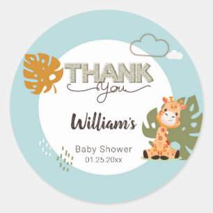 Dank u Baby Giraffe, Uitnodiging Baby shower Ronde Sticker