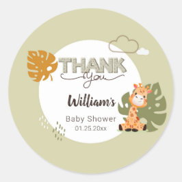 Dank u Baby Giraffe, Uitnodiging Baby shower Ronde Sticker
