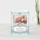 Dank u Baby Jongen Meisje Blauw Doopsel Doop Bedankkaart (Voorkant)