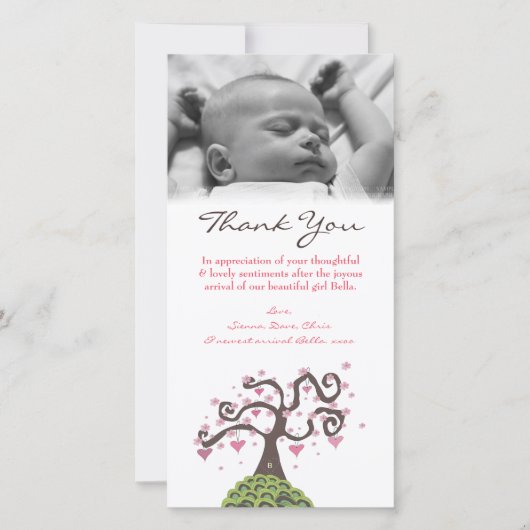 Dank u Baby Monogram Boom Sjabloon Fotokaart (Voorkant)