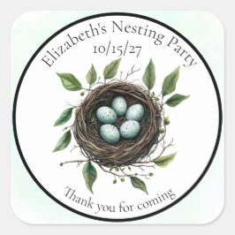Dank u Baby Nesting Party Bird Nest Vierkante Sticker