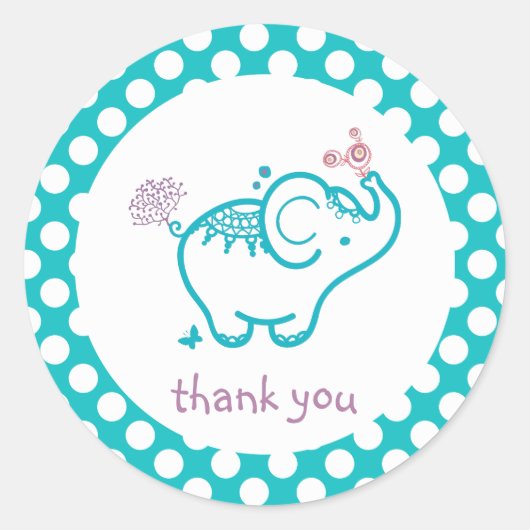 Dank u- Baby olifant en bloemen Ronde Sticker (Voorkant)