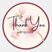 Dank u baby shower bloemenmeisje stiker roze ronde sticker (Voorkant)