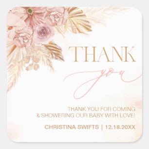 Dank u Baby shower Boho Pampas Grass Theme Vierkante Sticker