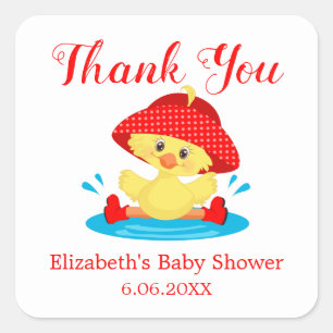 Dank u Baby shower Duck Vierkante Sticker