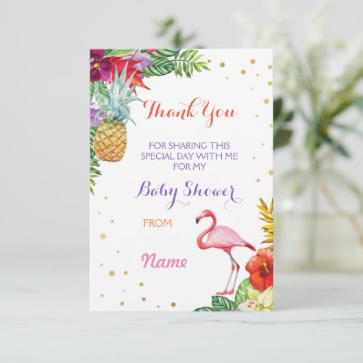 Dank u Baby shower Flamingo Aloha Luau Cards Bedankkaart (Staand voorkant)